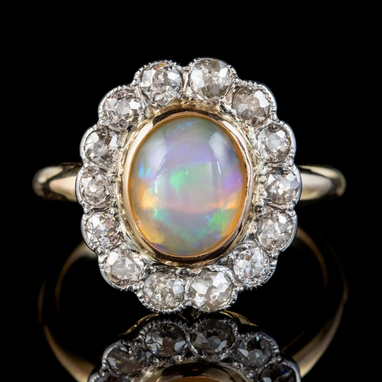 Antique Edwardian Opal Diamond Ring 18ct Gold Platinum 1.80ct Opal Circa 1910
