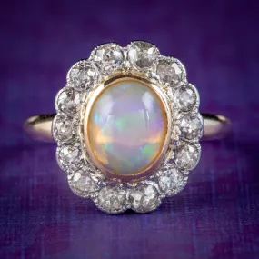 Antique Edwardian Opal Diamond Ring 18ct Gold Platinum 1.80ct Opal Circa 1910
