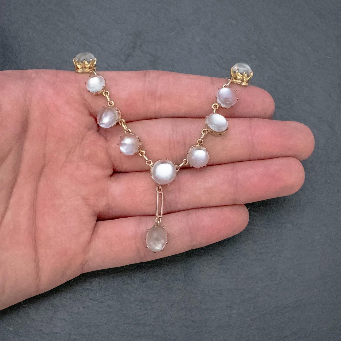 Antique Victorian Moonstone Necklace 9Ct Gold Circa 1900