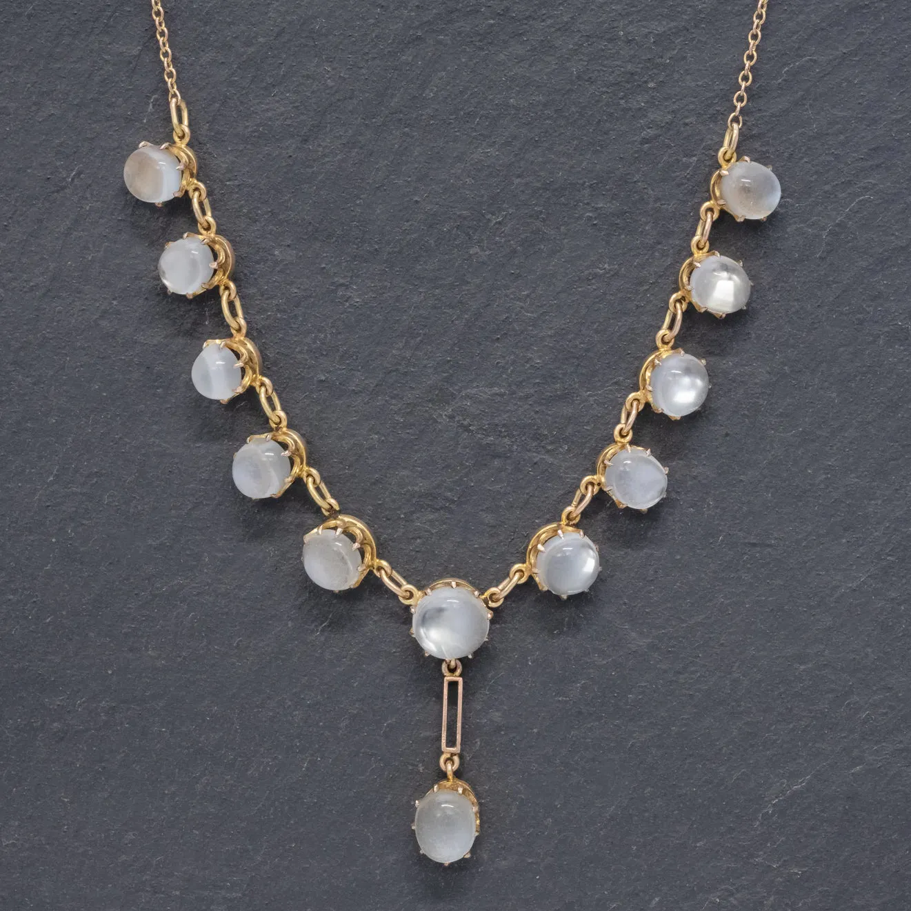 Antique Victorian Moonstone Necklace 9Ct Gold Circa 1900