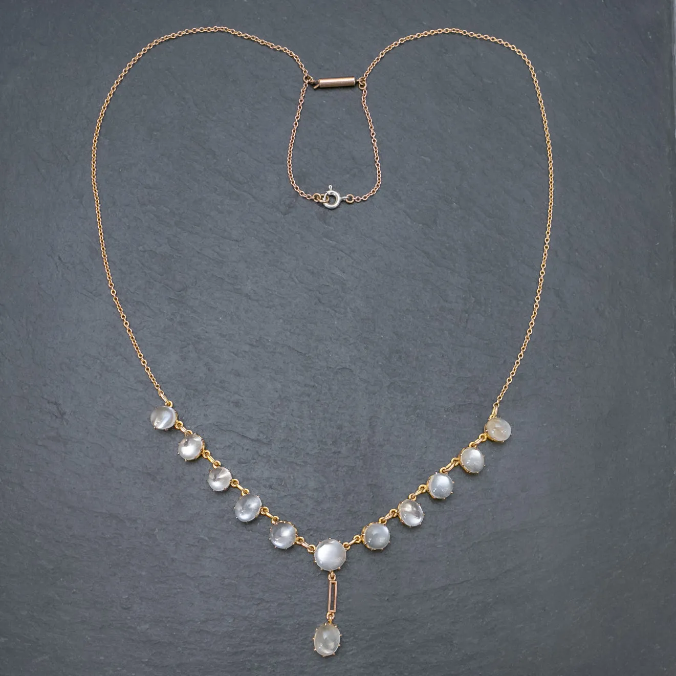 Antique Victorian Moonstone Necklace 9Ct Gold Circa 1900