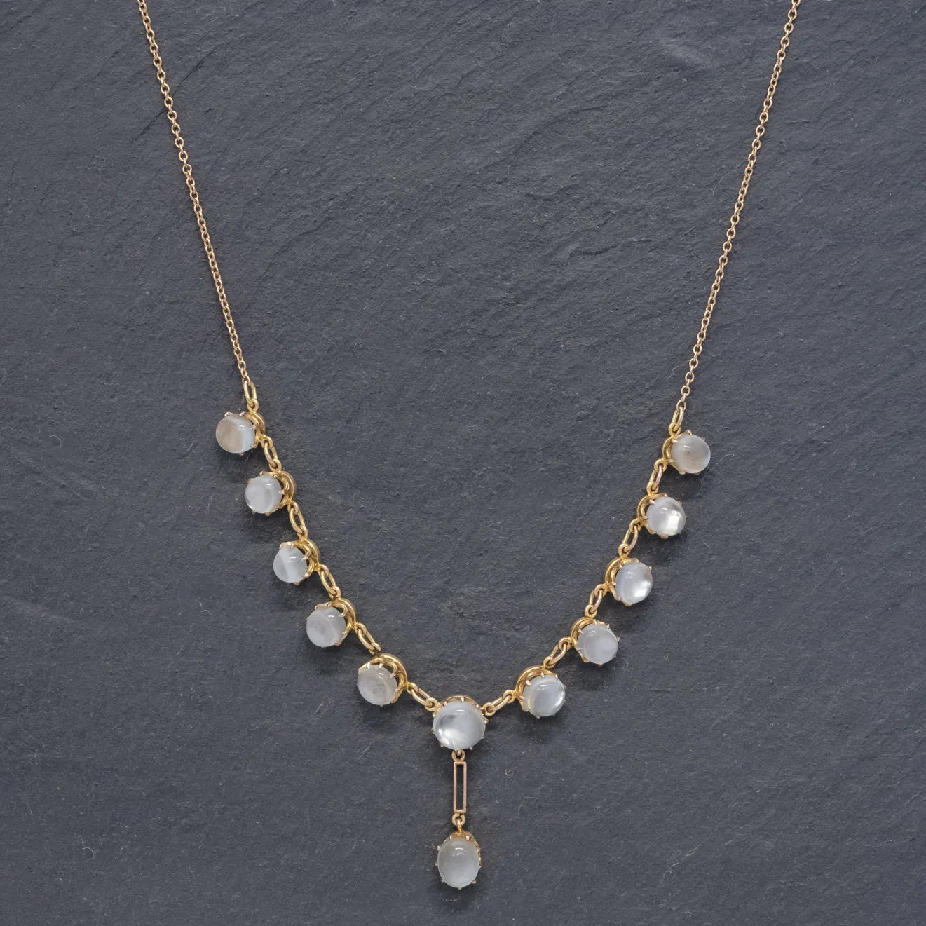 Antique Victorian Moonstone Necklace 9Ct Gold Circa 1900
