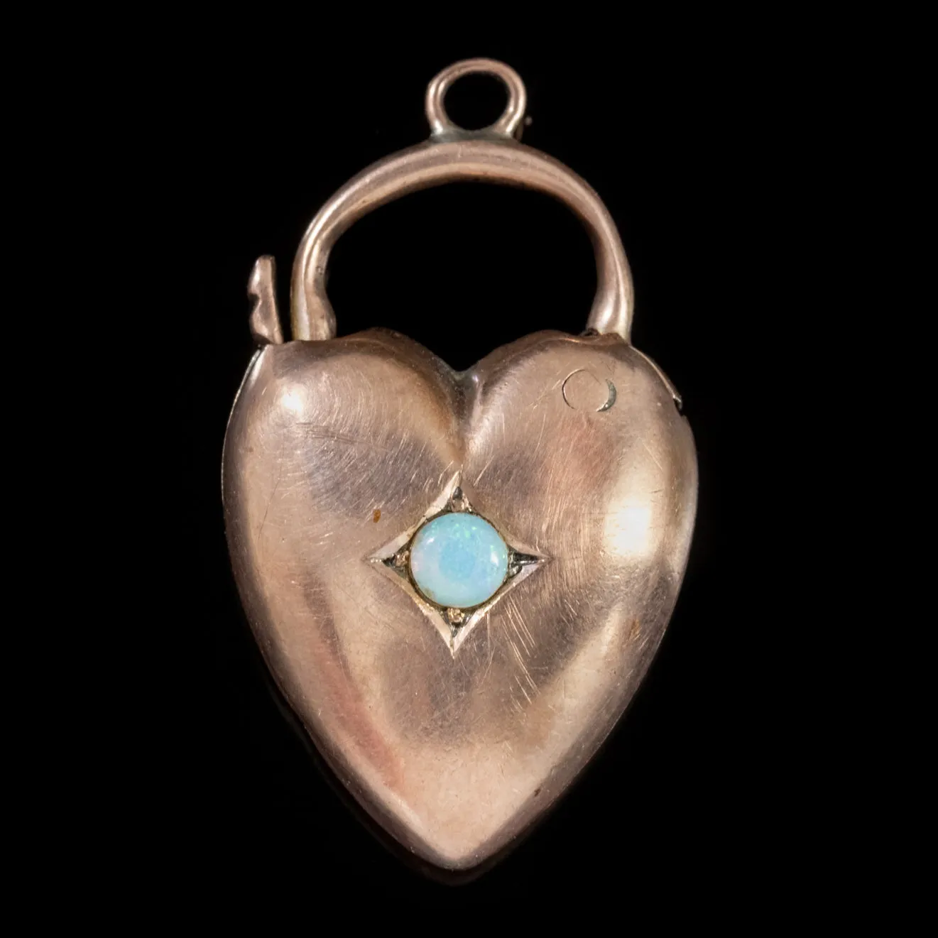 Antique Victorian Opal Curb Bracelet 9Ct Gold Heart Padlock Circa 1900