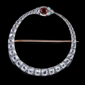 Antique Victorian Snake Brooch Silver Gold Fire Opal Paste Circa 1850