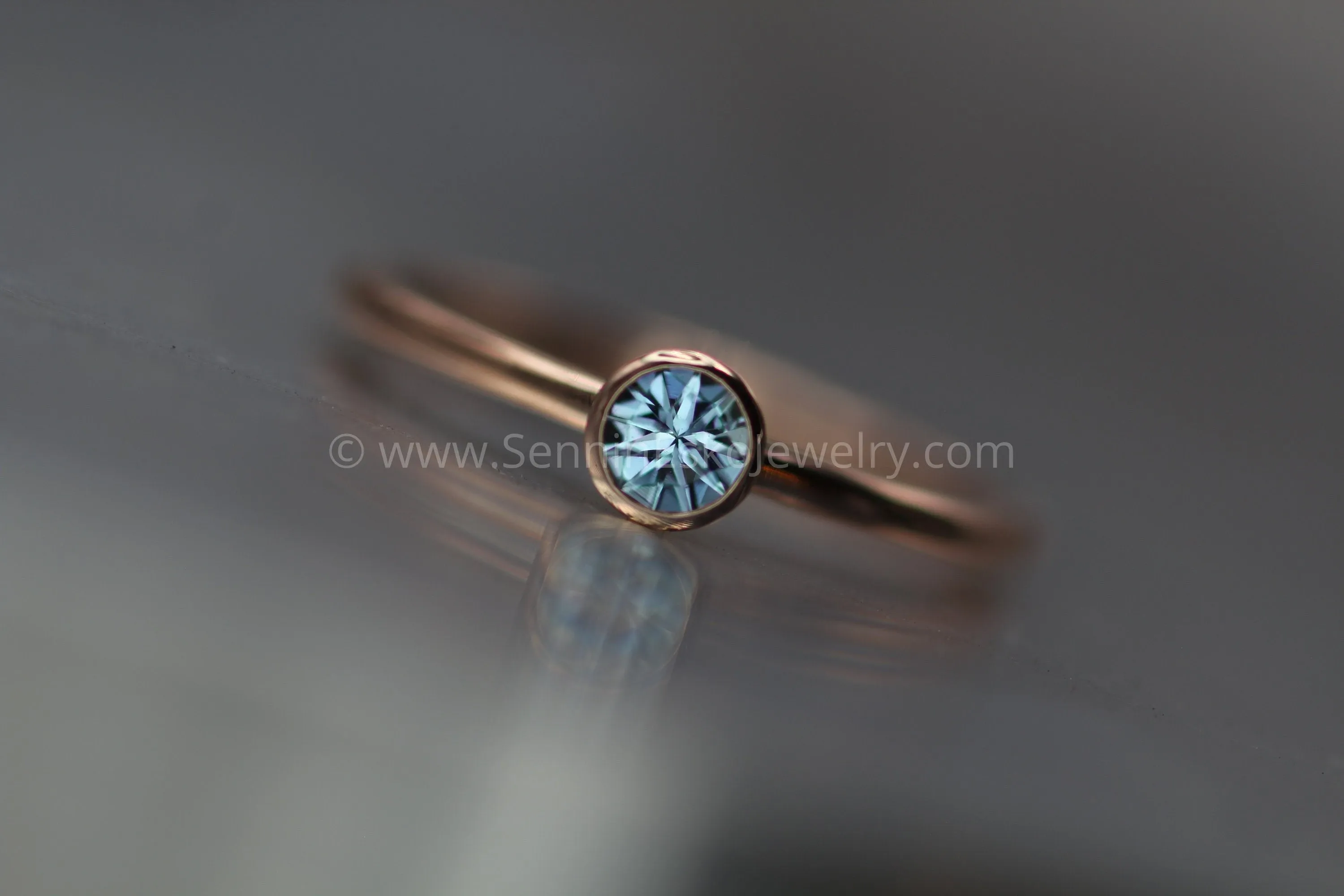 Aquamarine Rose Gold Stacking Ring - Precision Cut Aquamarine Ring - Aquamarine Bezel Ring