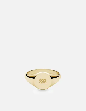 Aquarius Astro Signet Ring, 14k Gold