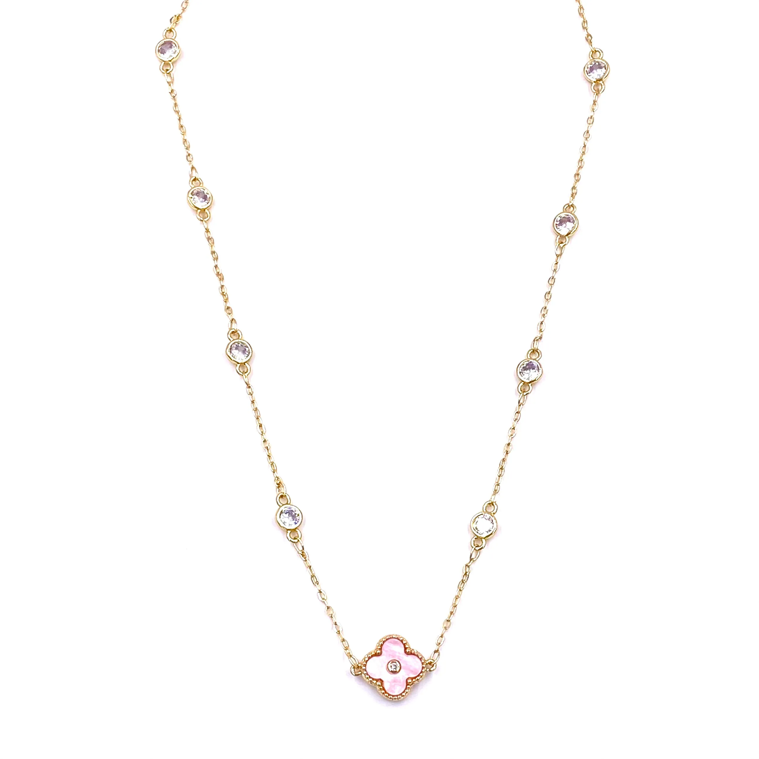 Ashley Gold Stainless Steel Gold Plated CZ Clover Necklace