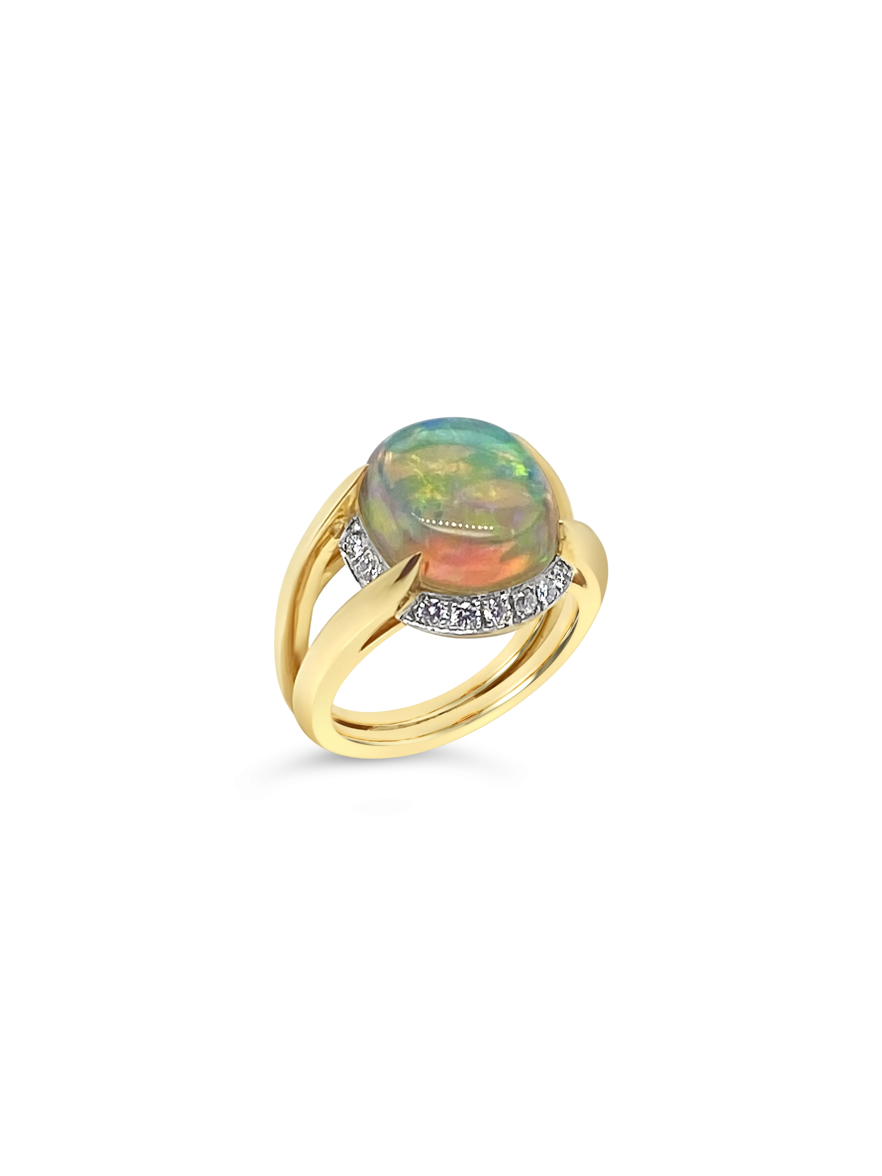 Australian Crystal Opal & Diamond Ring