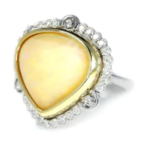 Australian Opal & Diamond Heart Ring Two Tone Gold 14.41ctw
