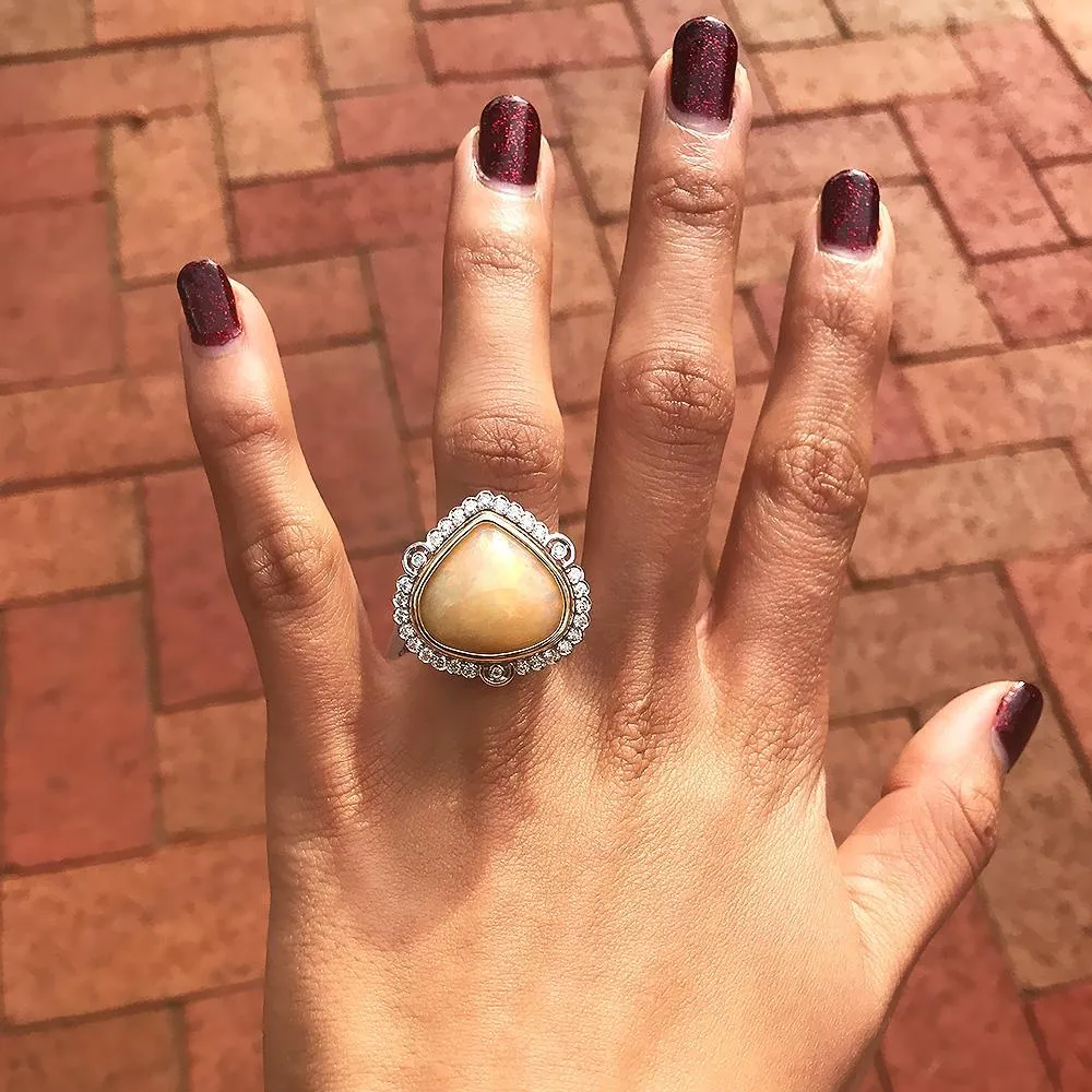 Australian Opal & Diamond Heart Ring Two Tone Gold 14.41ctw