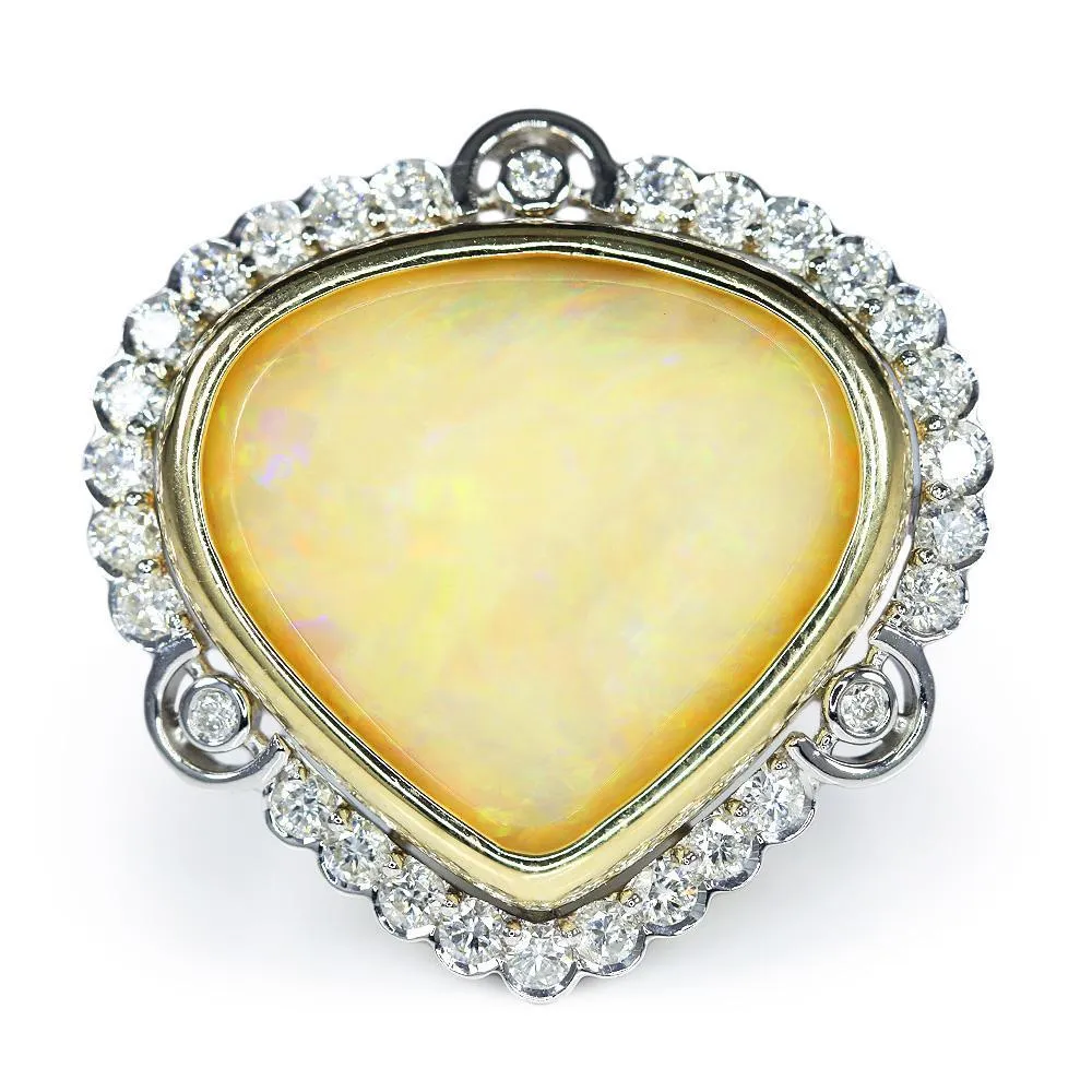 Australian Opal & Diamond Heart Ring Two Tone Gold 14.41ctw