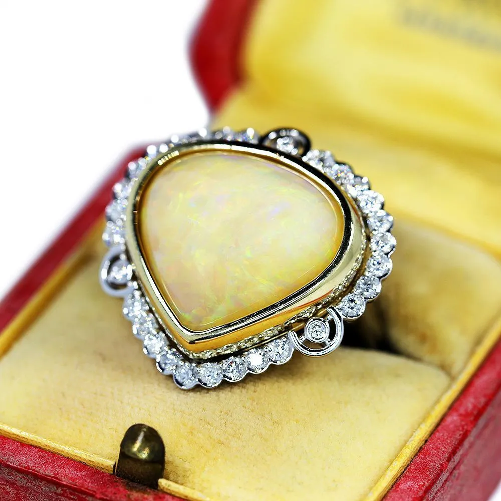 Australian Opal & Diamond Heart Ring Two Tone Gold 14.41ctw