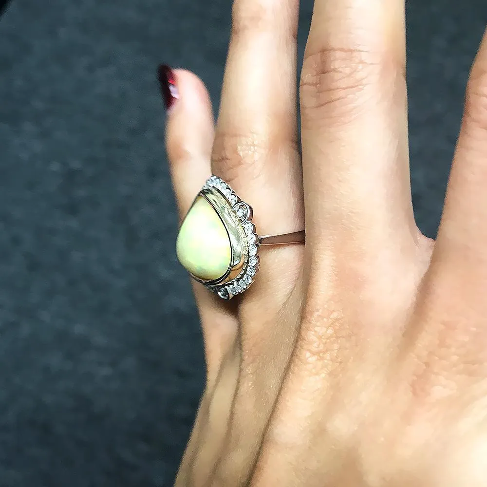 Australian Opal & Diamond Heart Ring Two Tone Gold 14.41ctw