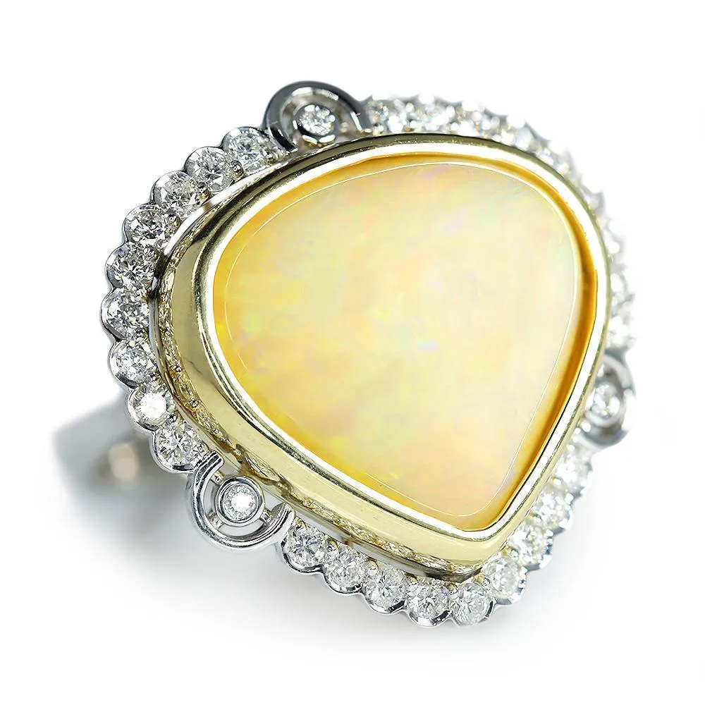 Australian Opal & Diamond Heart Ring Two Tone Gold 14.41ctw