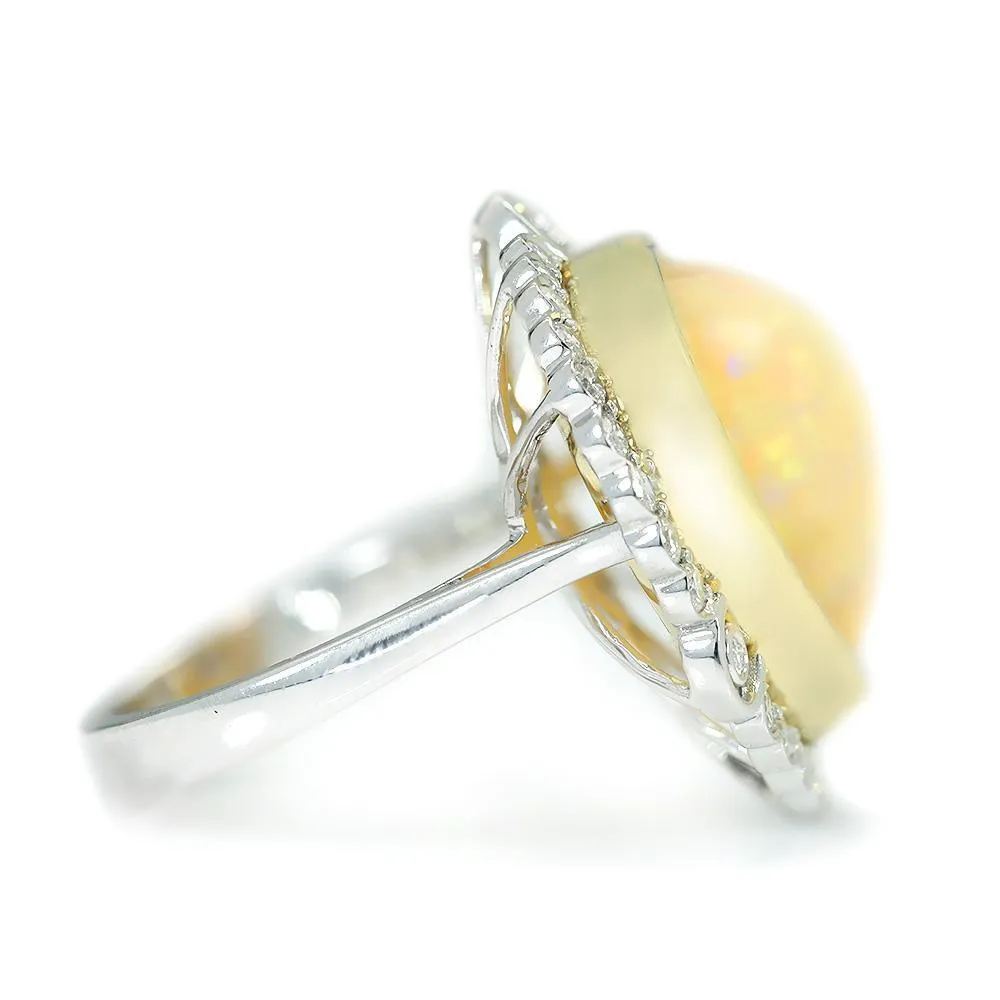 Australian Opal & Diamond Heart Ring Two Tone Gold 14.41ctw