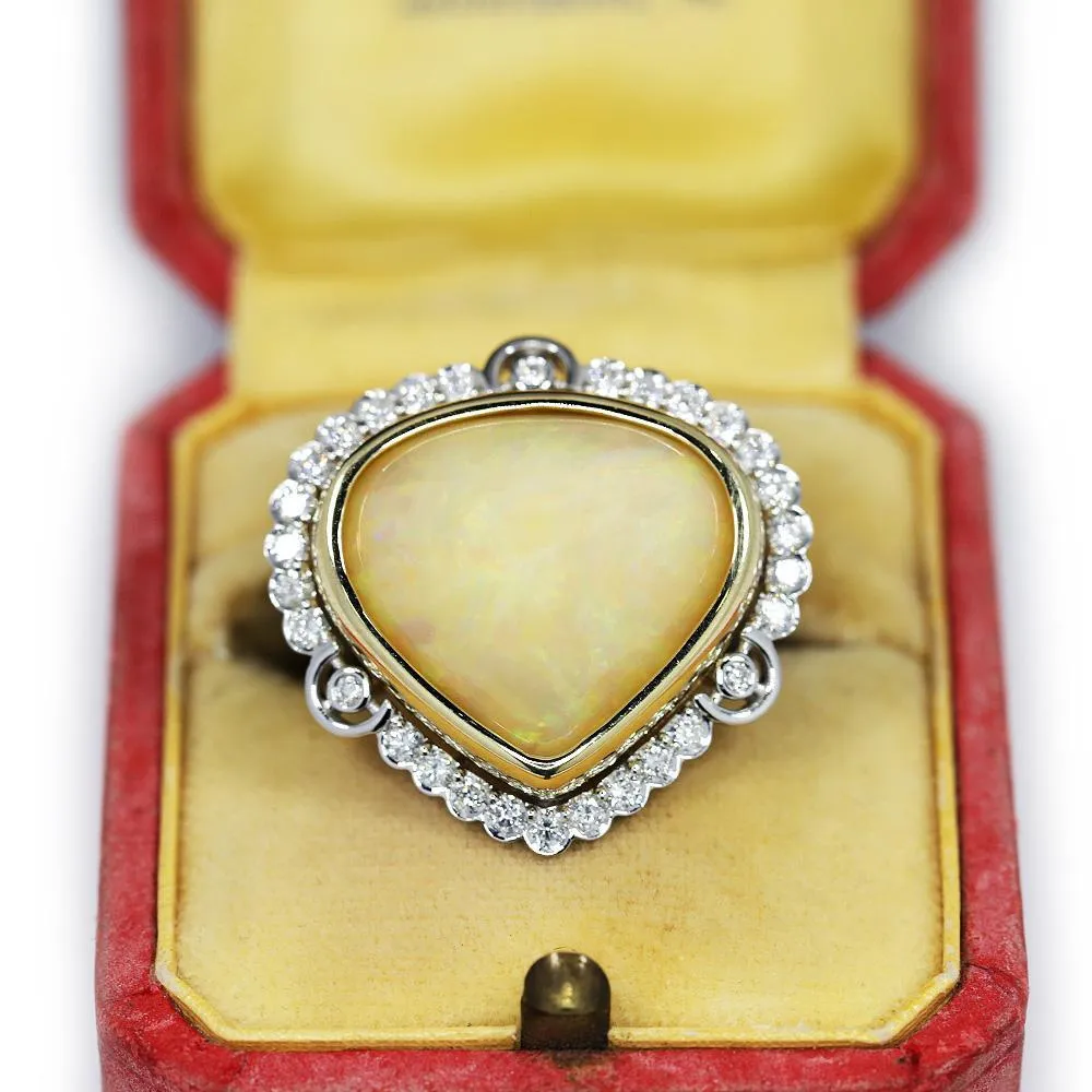 Australian Opal & Diamond Heart Ring Two Tone Gold 14.41ctw