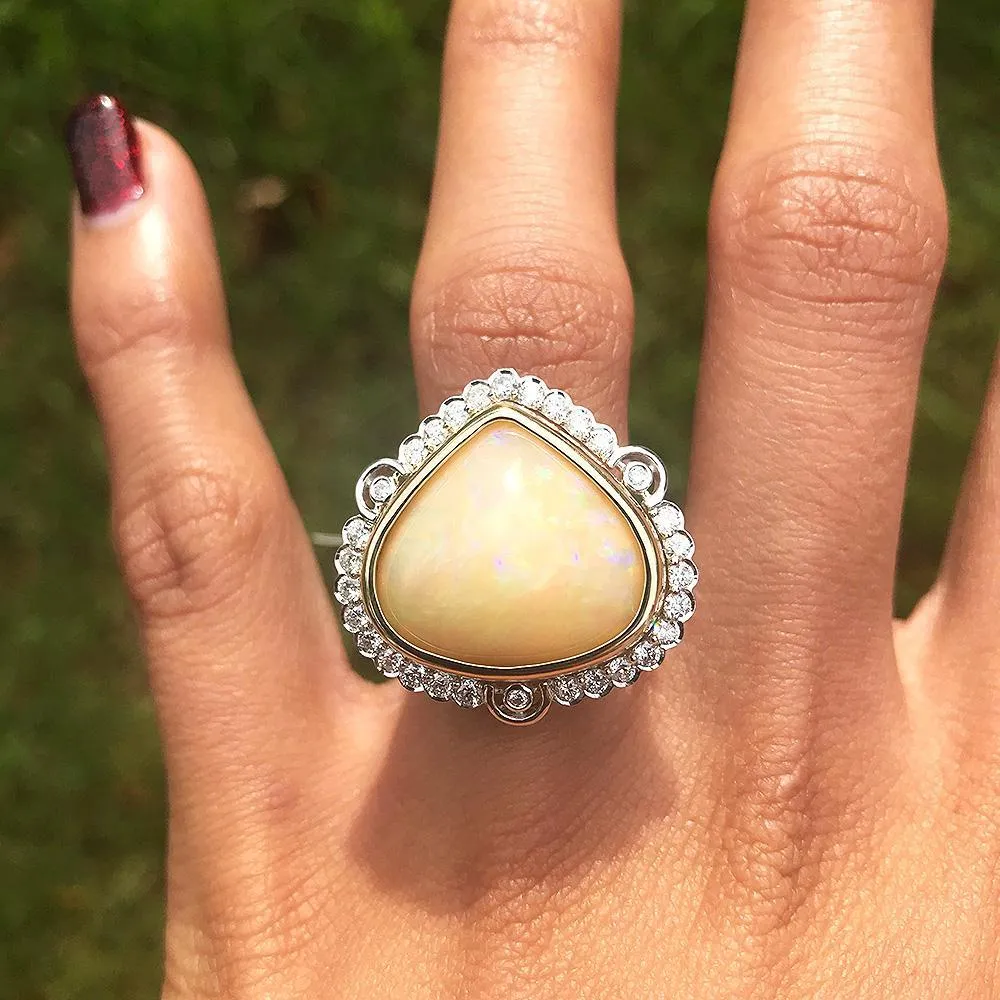 Australian Opal & Diamond Heart Ring Two Tone Gold 14.41ctw