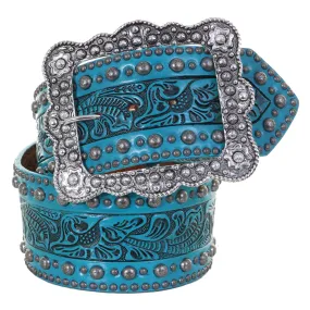 B349T - Turquoise Floral Tooled Belt