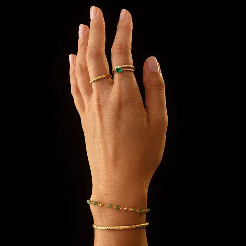 Baguette Ring, Green Onyx, Gold