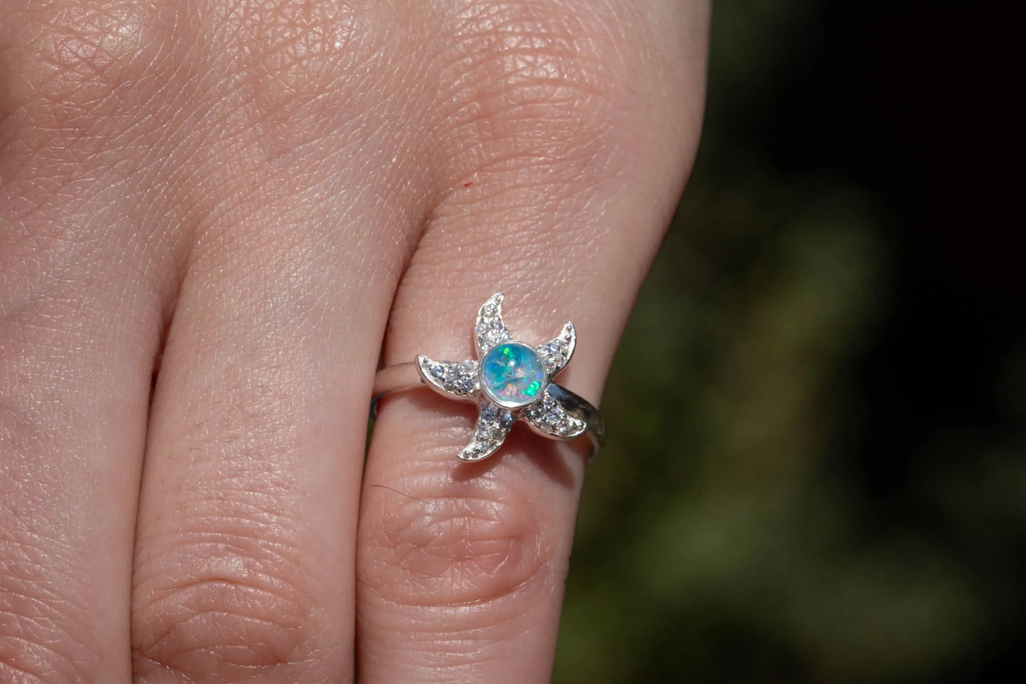Bedazzled Starfish Ring with Cremation Ashes