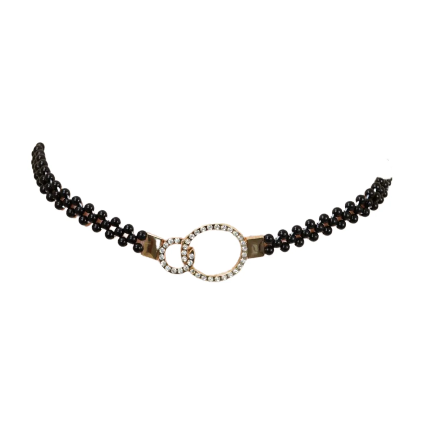 Black Beads Elastic Band Belt Gold Metal Circle Buckle S M