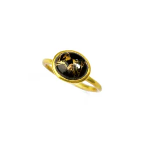 Black Copper Obsidian Cabochon Oval Ring