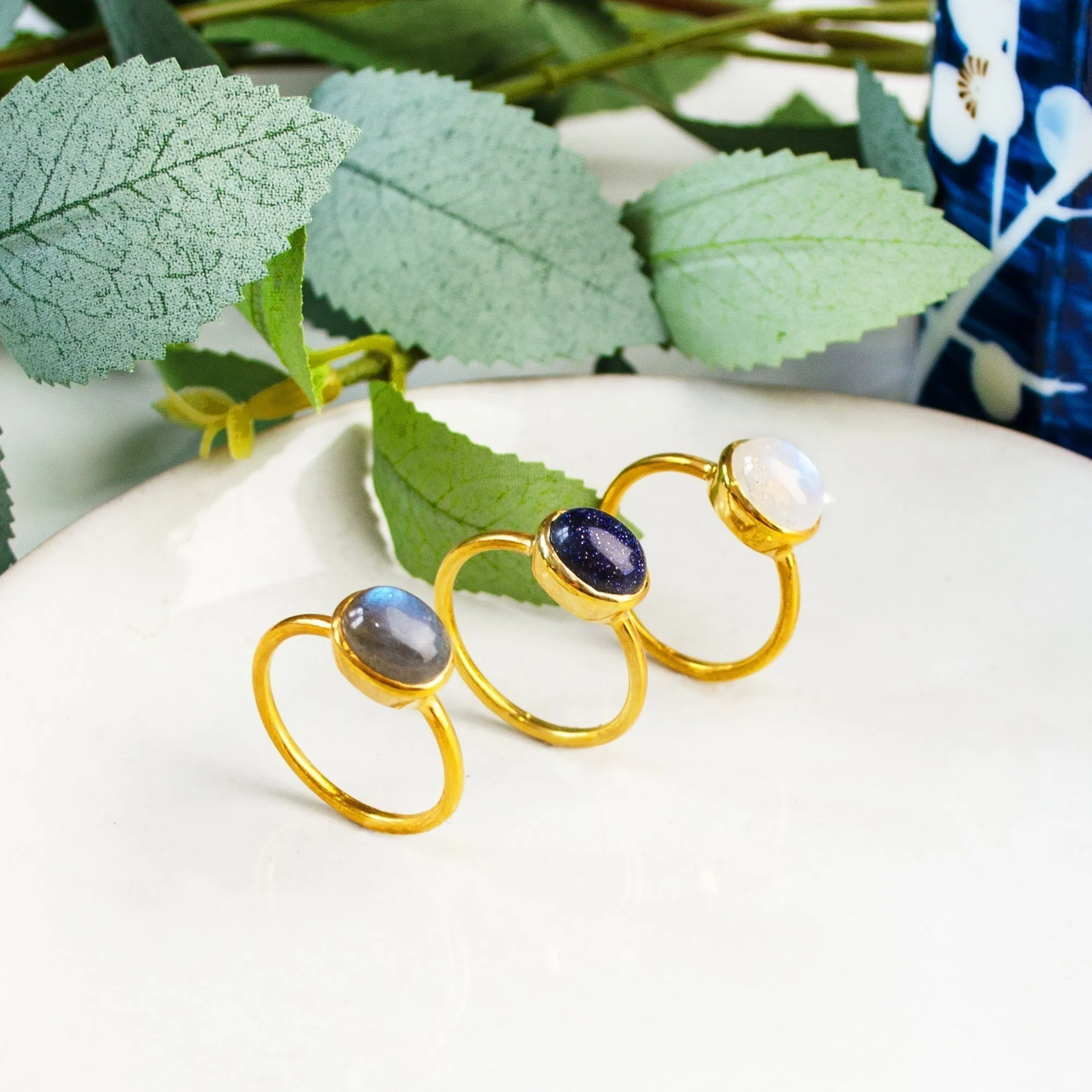 Black Copper Obsidian Cabochon Oval Ring