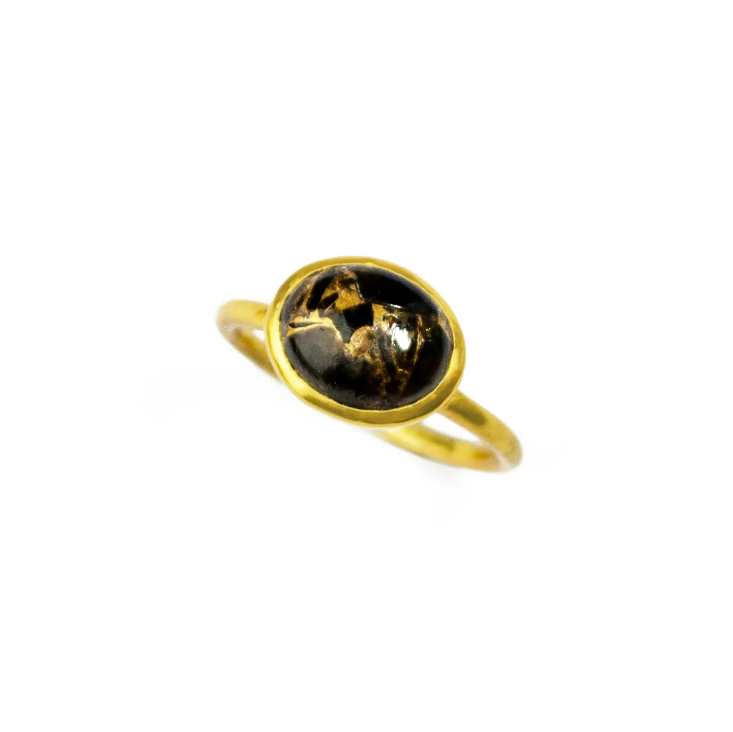 Black Copper Obsidian Cabochon Oval Ring