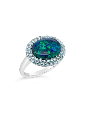 Black Opal & Blue Zircon Ring