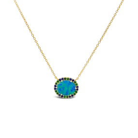 Black Opal Doublet with Sapphires and Tsavorites Pendant