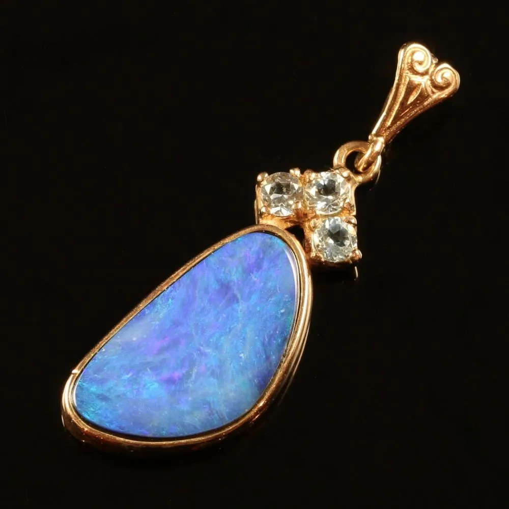 Black Opal White Sapphire Gold Pendant Rose Gold