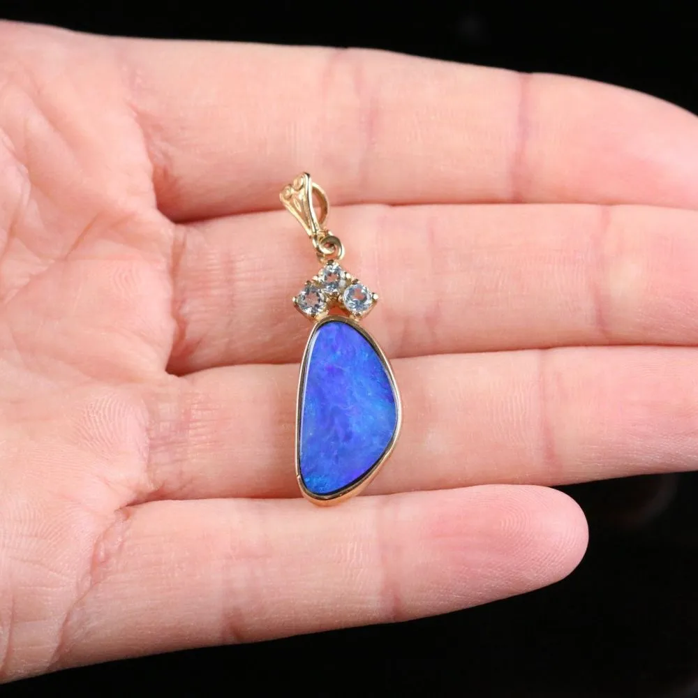 Black Opal White Sapphire Gold Pendant Rose Gold