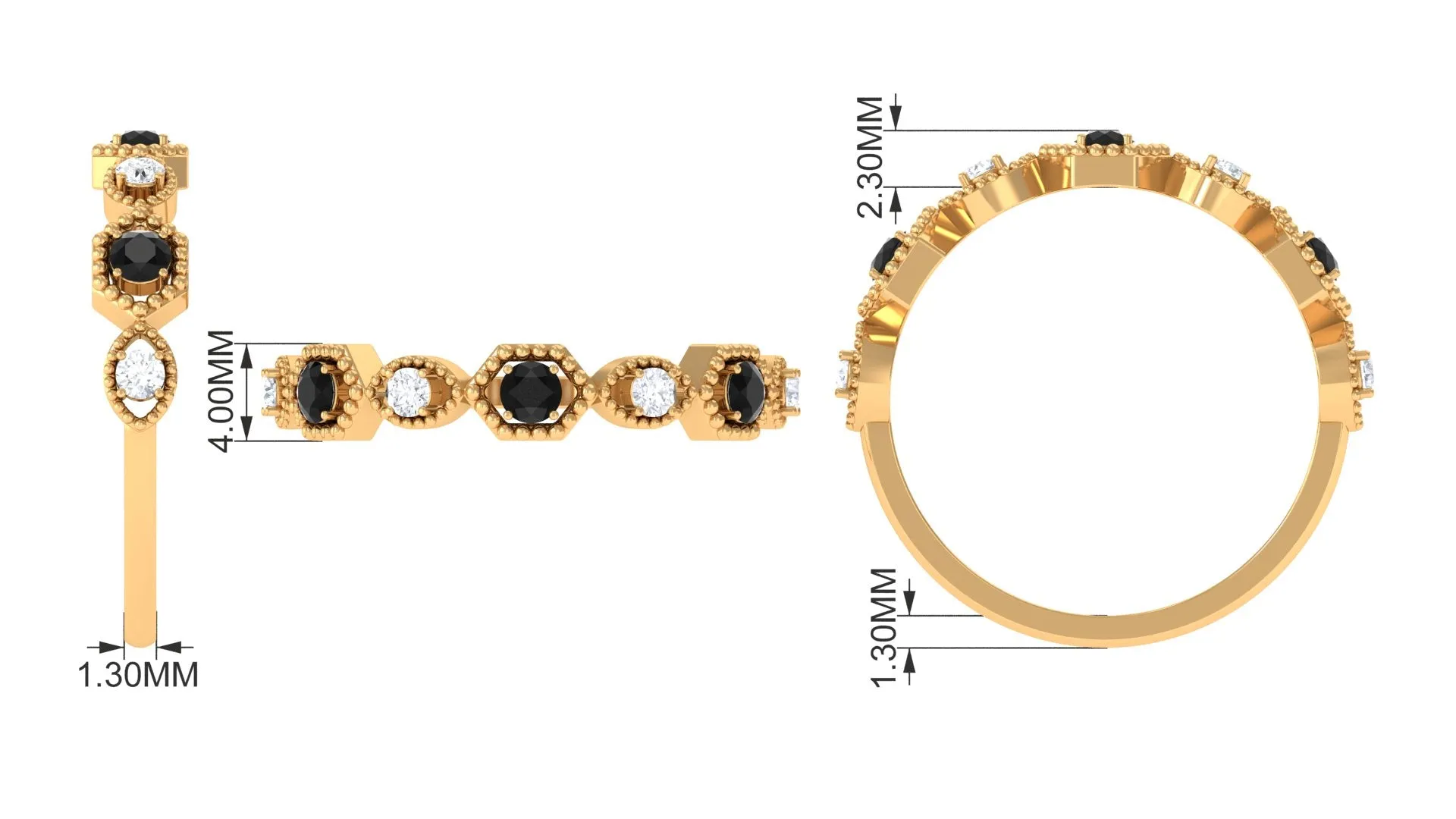 Black Spinel and Diamond Half Eternity Ring in Prong Setting
