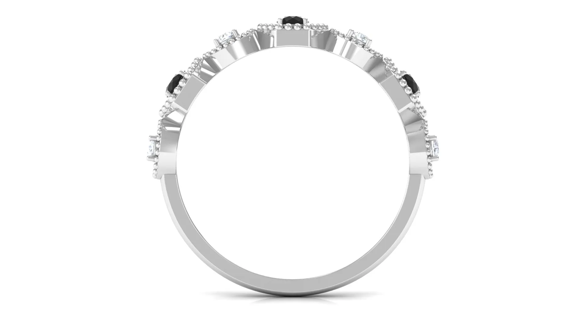 Black Spinel and Diamond Half Eternity Ring in Prong Setting
