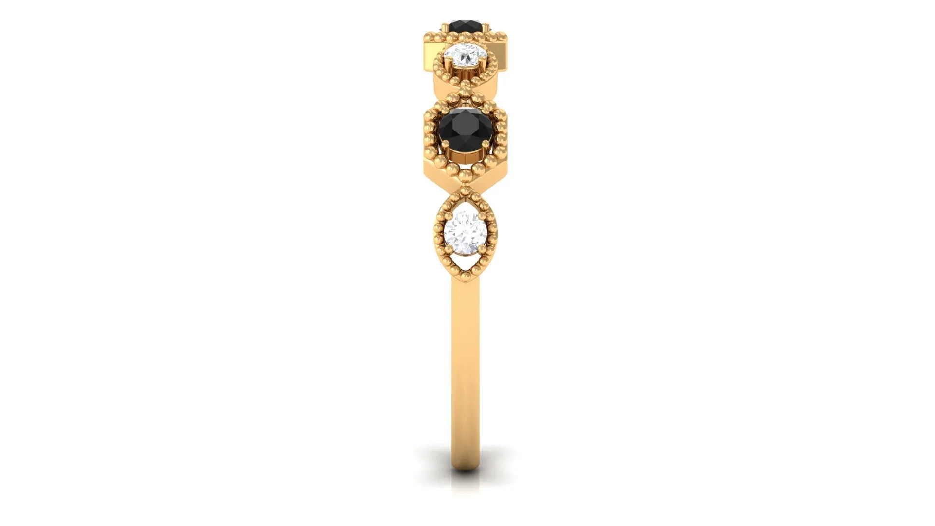 Black Spinel and Diamond Half Eternity Ring in Prong Setting