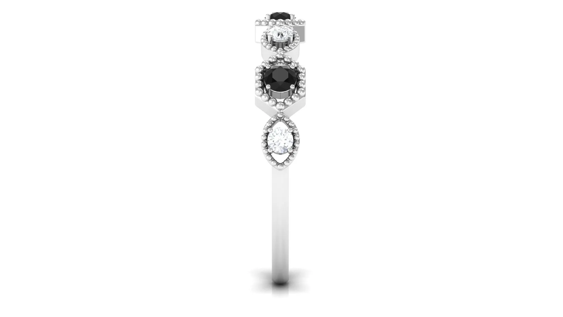 Black Spinel and Diamond Half Eternity Ring in Prong Setting