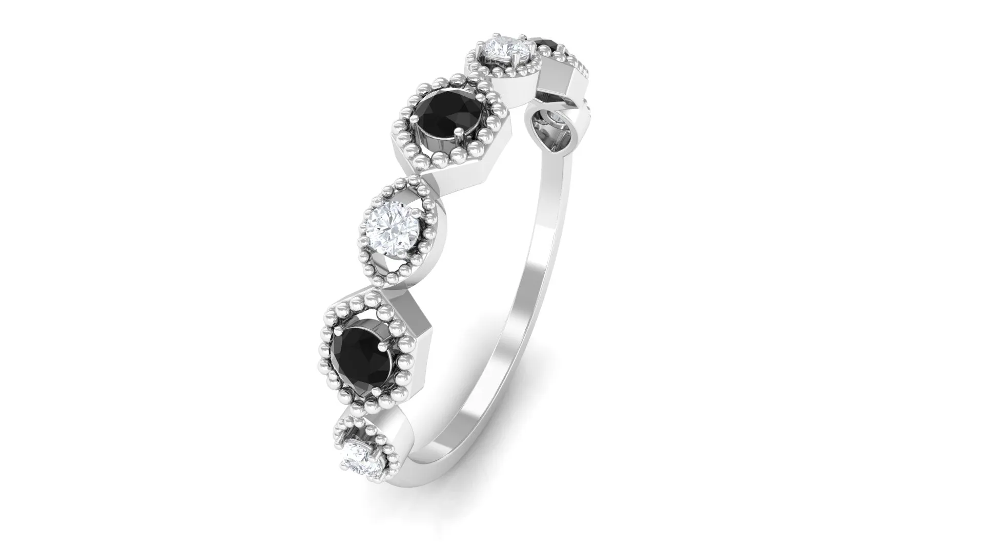 Black Spinel and Diamond Half Eternity Ring in Prong Setting