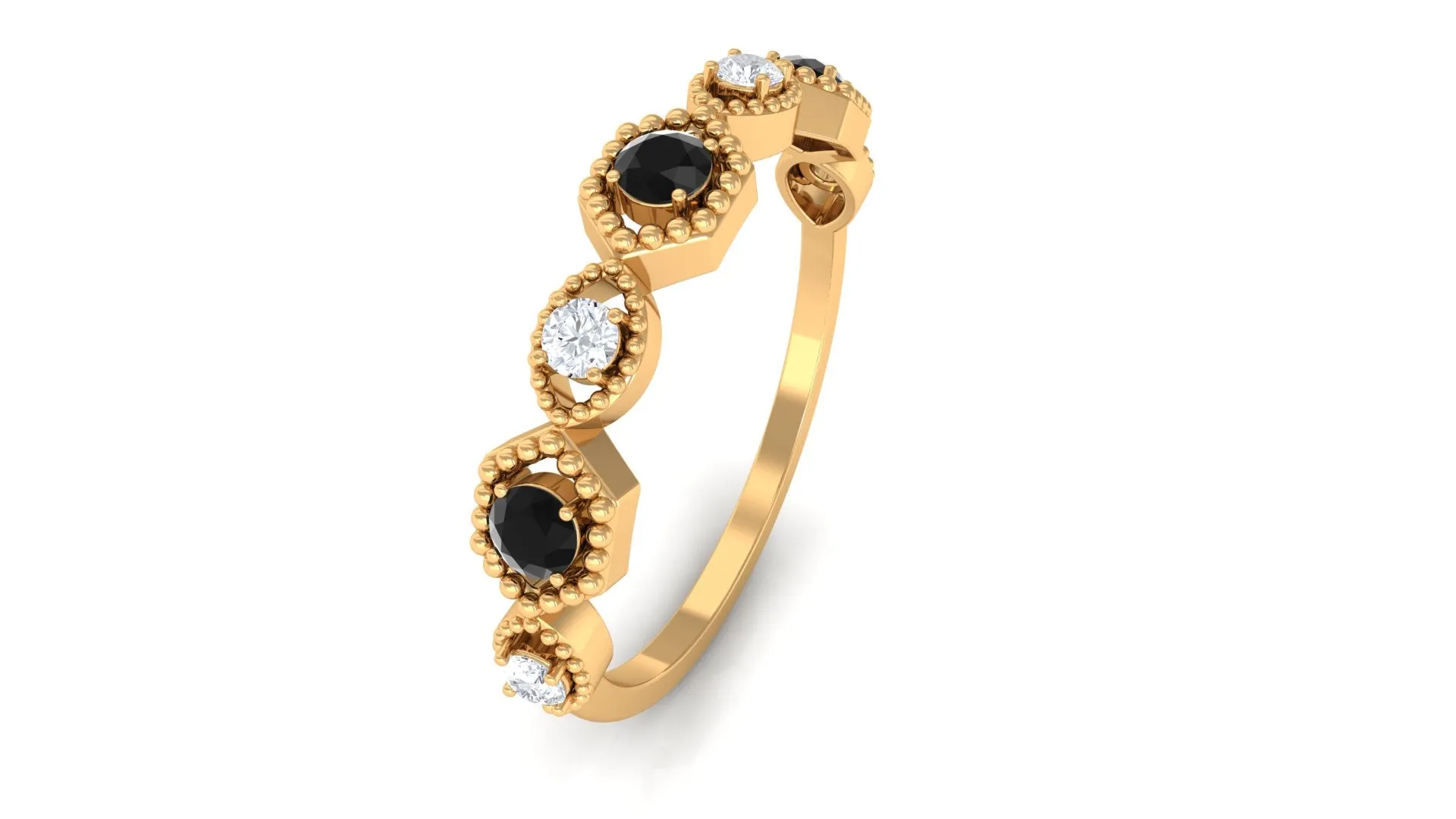 Black Spinel and Diamond Half Eternity Ring in Prong Setting
