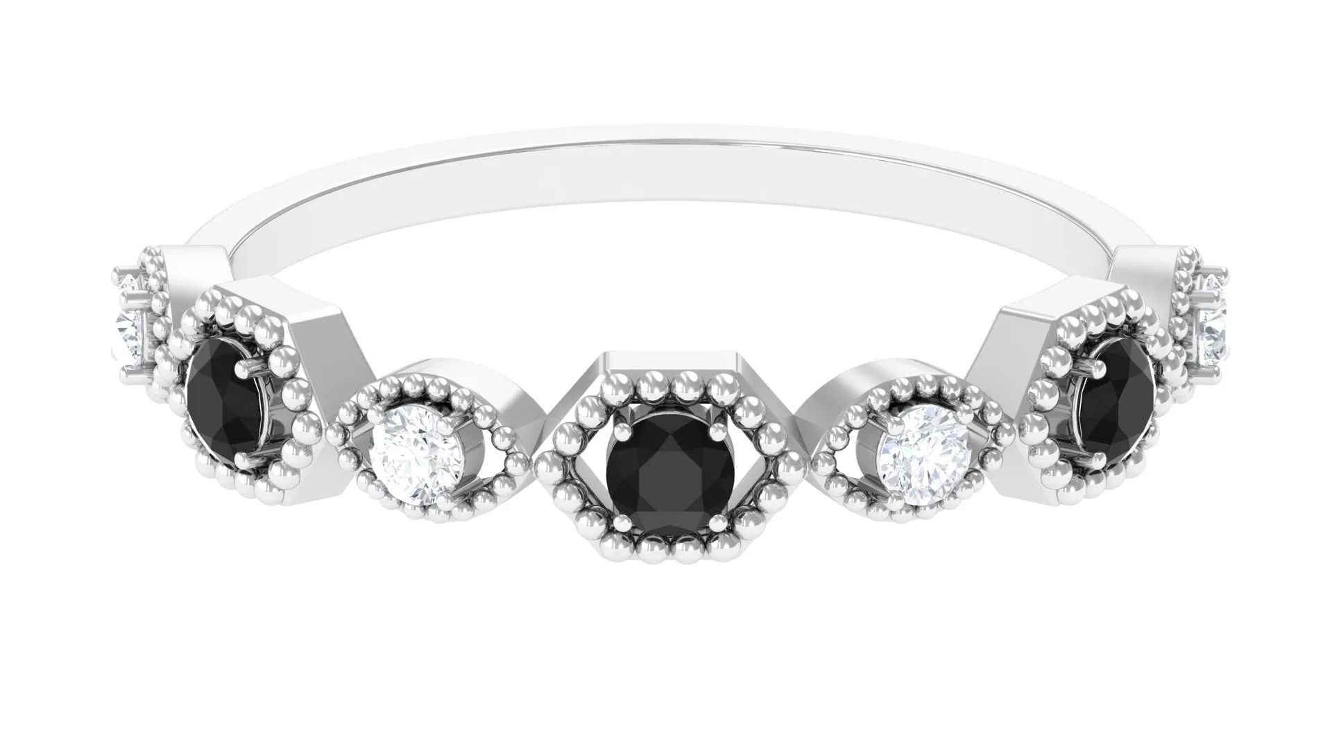 Black Spinel and Diamond Half Eternity Ring in Prong Setting