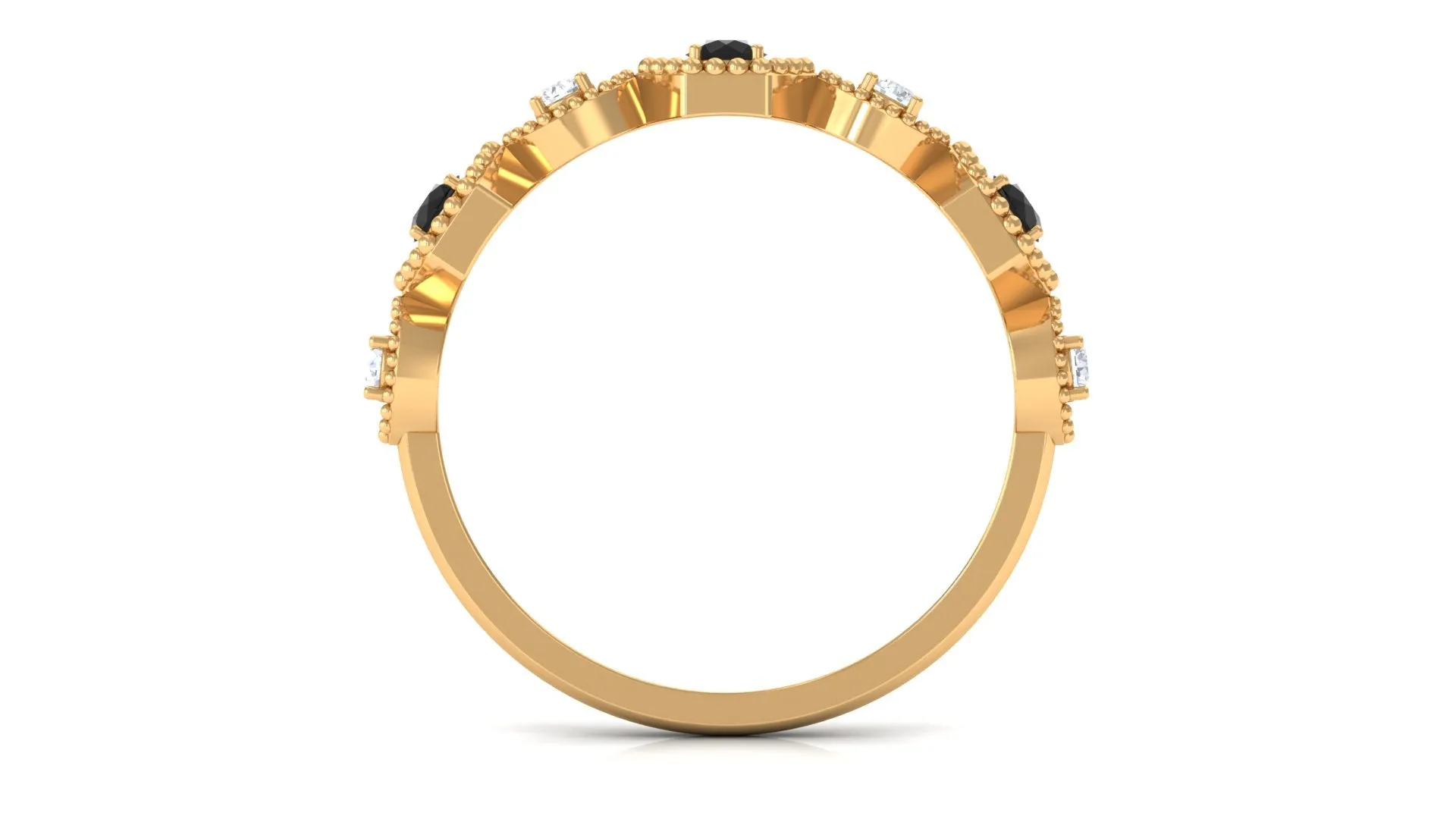 Black Spinel and Diamond Half Eternity Ring in Prong Setting