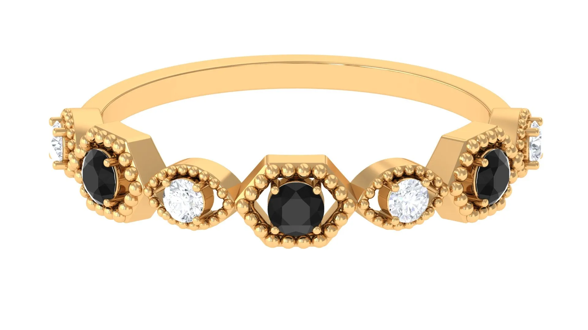 Black Spinel and Diamond Half Eternity Ring in Prong Setting