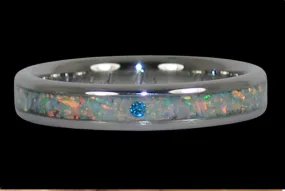 Blue Diamond and Fire Opal Engagement Titanium Ring
