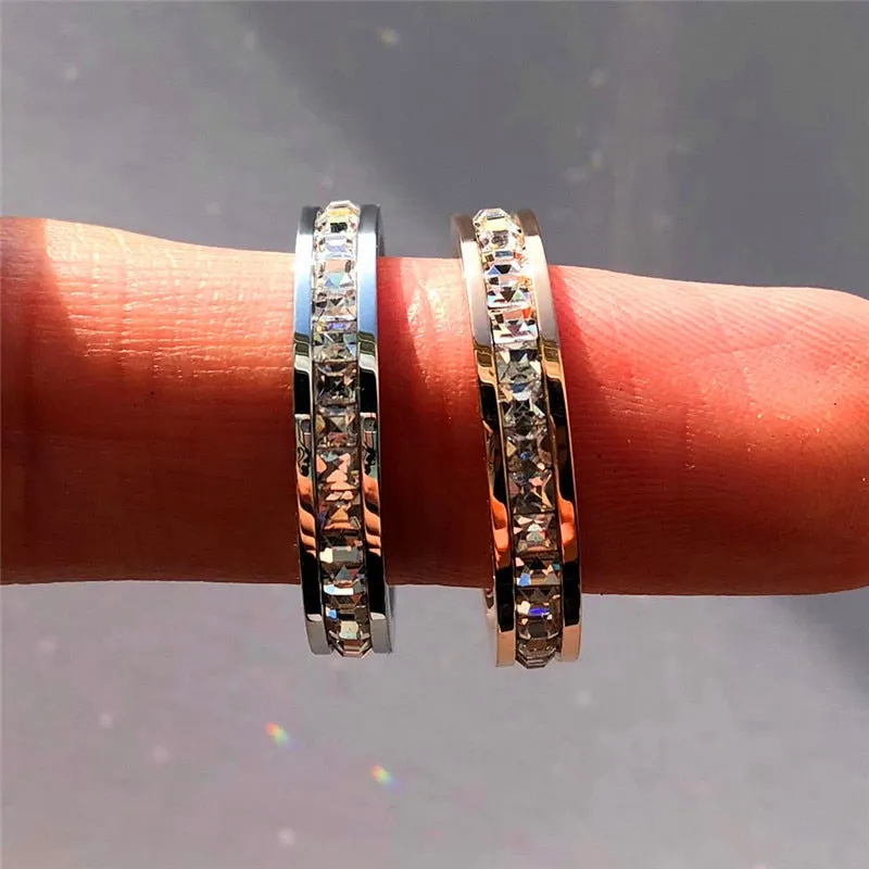 Boho Female Crystal CZ Stone Ring Vintage Stainless Steel Women Wedding Rings