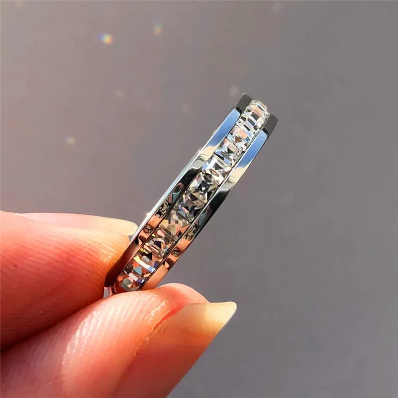 Boho Female Crystal CZ Stone Ring Vintage Stainless Steel Women Wedding Rings