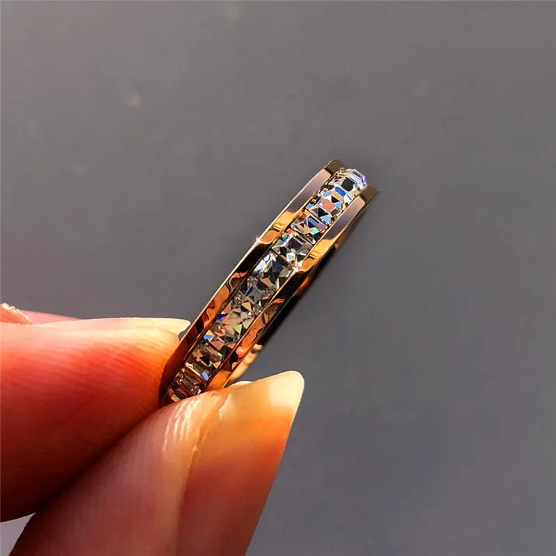 Boho Female Crystal CZ Stone Ring Vintage Stainless Steel Women Wedding Rings