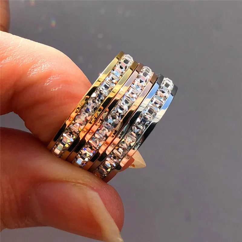 Boho Female Crystal CZ Stone Ring Vintage Stainless Steel Women Wedding Rings