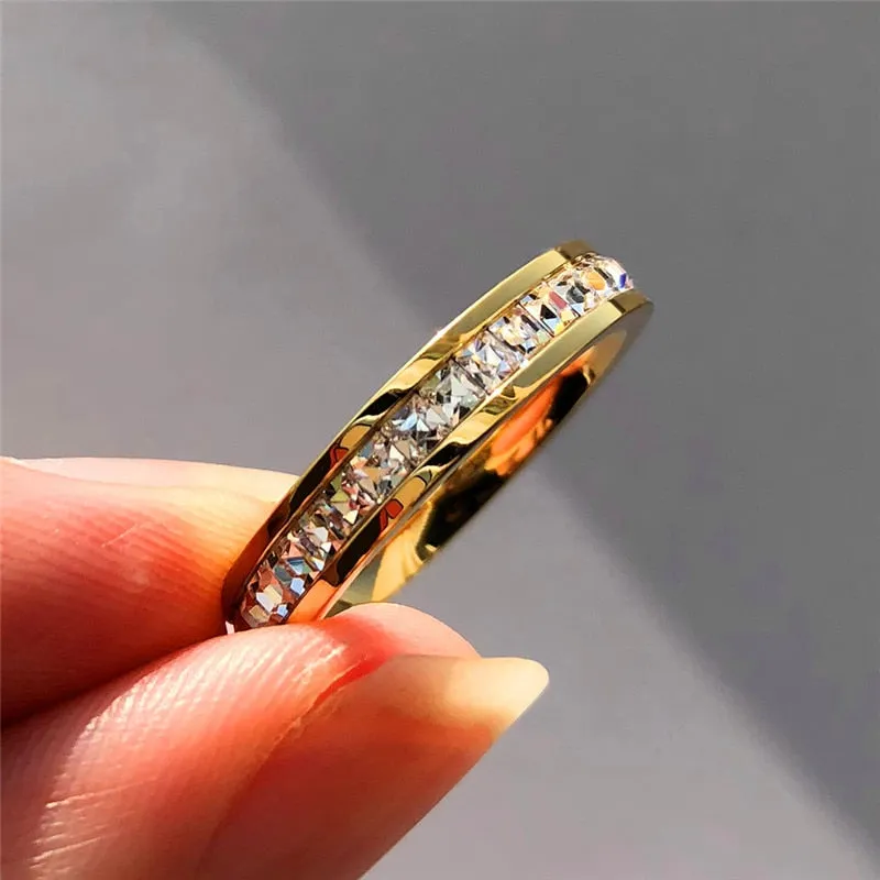 Boho Female Crystal CZ Stone Ring Vintage Stainless Steel Women Wedding Rings