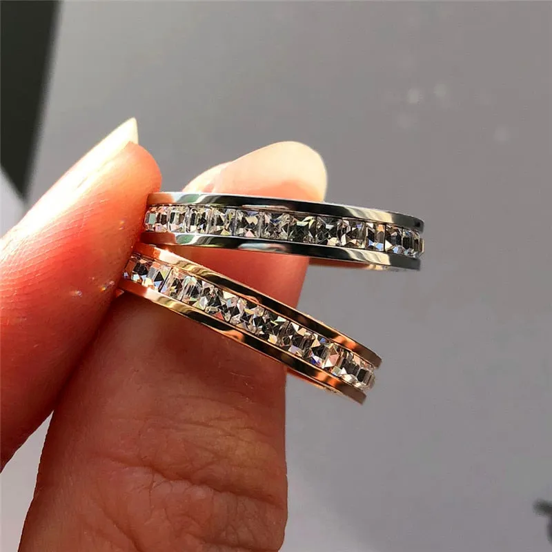 Boho Female Crystal CZ Stone Ring Vintage Stainless Steel Women Wedding Rings