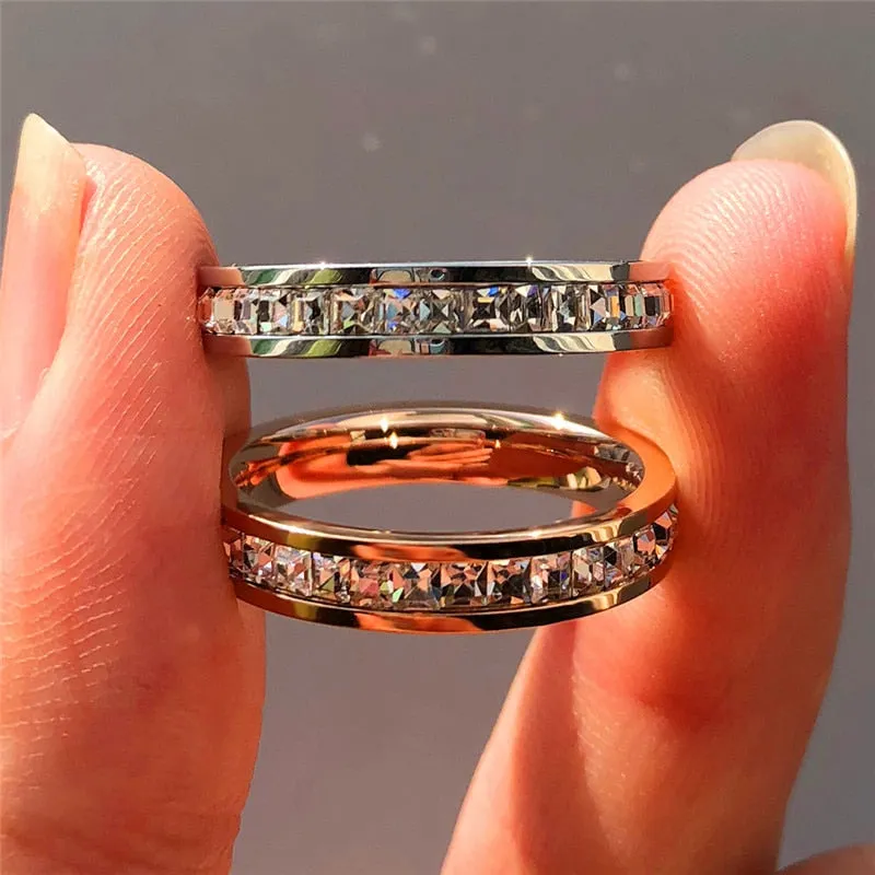 Boho Female Crystal CZ Stone Ring Vintage Stainless Steel Women Wedding Rings