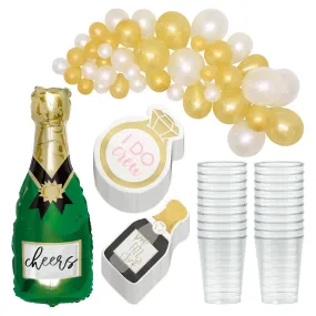 Bridal and Bachelorette Party Gold Diamond Ring & Champagne Bottle Cocktail Napkins, Clear Beverage Tumblers, and Champagne Bubble Balloon Kit (Serves 20)